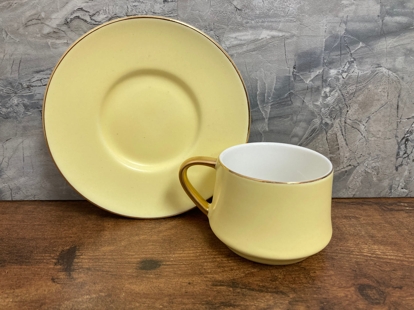 Ceramic Yellow Coffee Espresso cup and saucer set with Gold Rim .Home Decor Set of 6 Cups and Saucers.