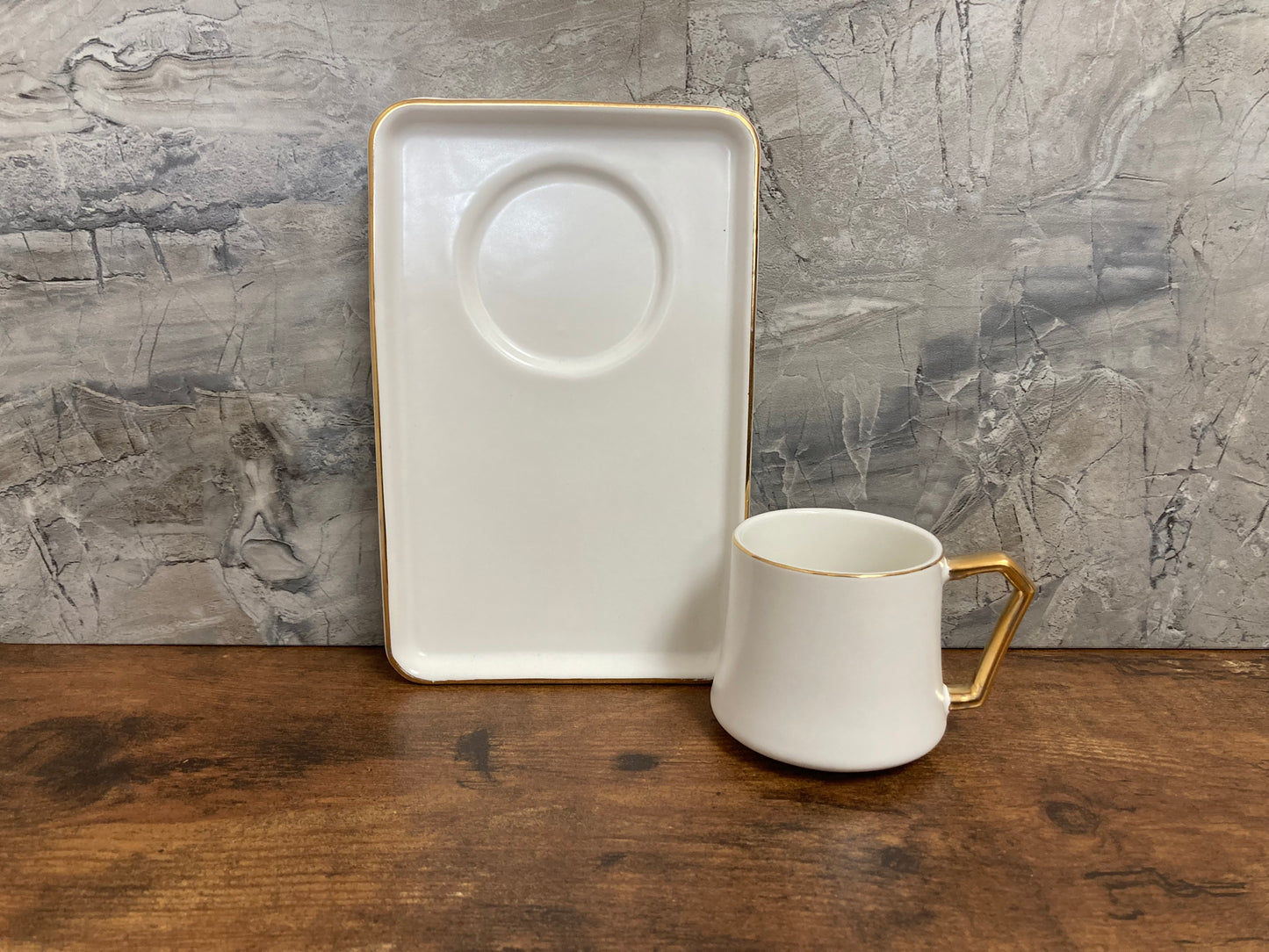 Ceramic White Coffee Espresso cup and saucer set with Gold Rim .Home Decor Set of 4 Cups and Saucers.