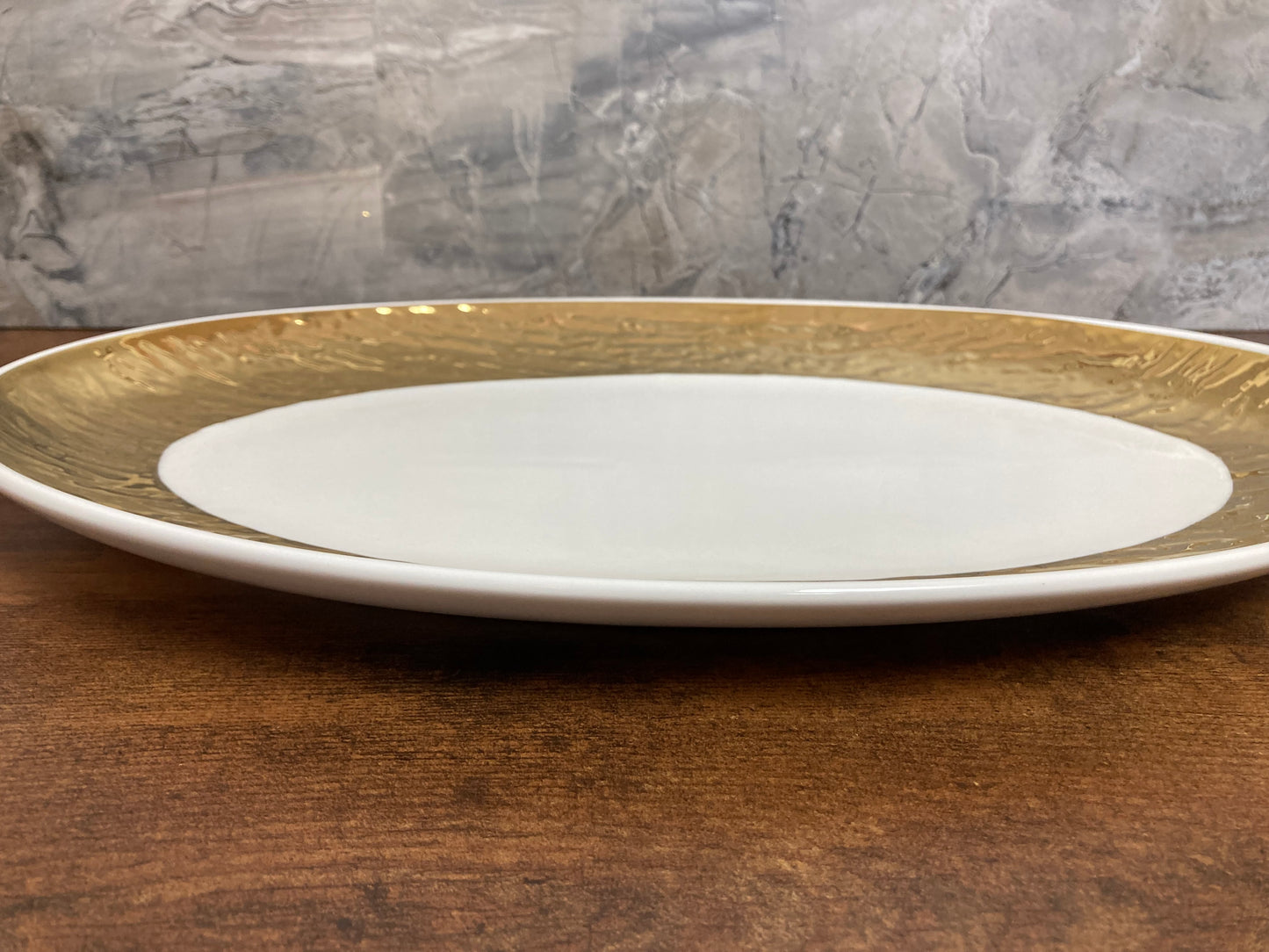 Oval Platter Gold color rim ,serving ceramic Dish tray stylish modern .
