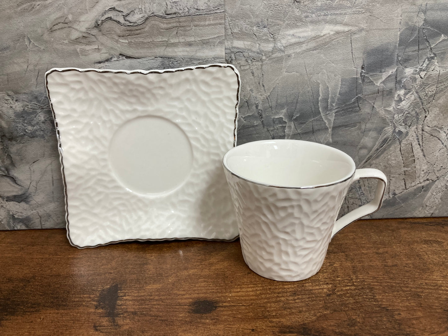 Ceramic Silver Rim Coffee Espresso cup and saucer set Hammer pattern .Home Decor Set of 6 Cups and Saucers.