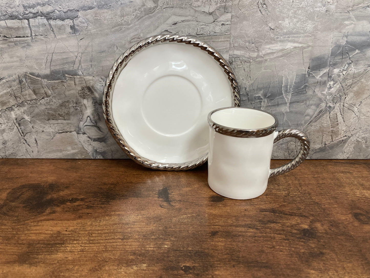 Ceramic Silver Rim Coffee cup and saucer set .Home Decor Set of 6 Cups and Saucers.