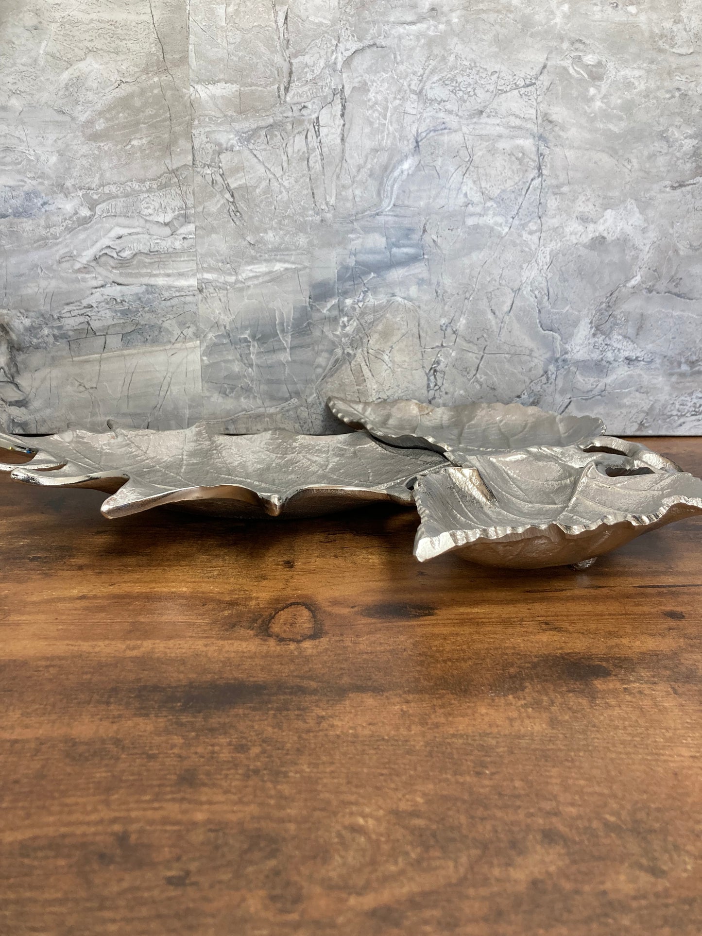 Leaf Metal Platter Gold / Silver color Divider 3 sections ,Serving Tray.Modern and elegant home decor.