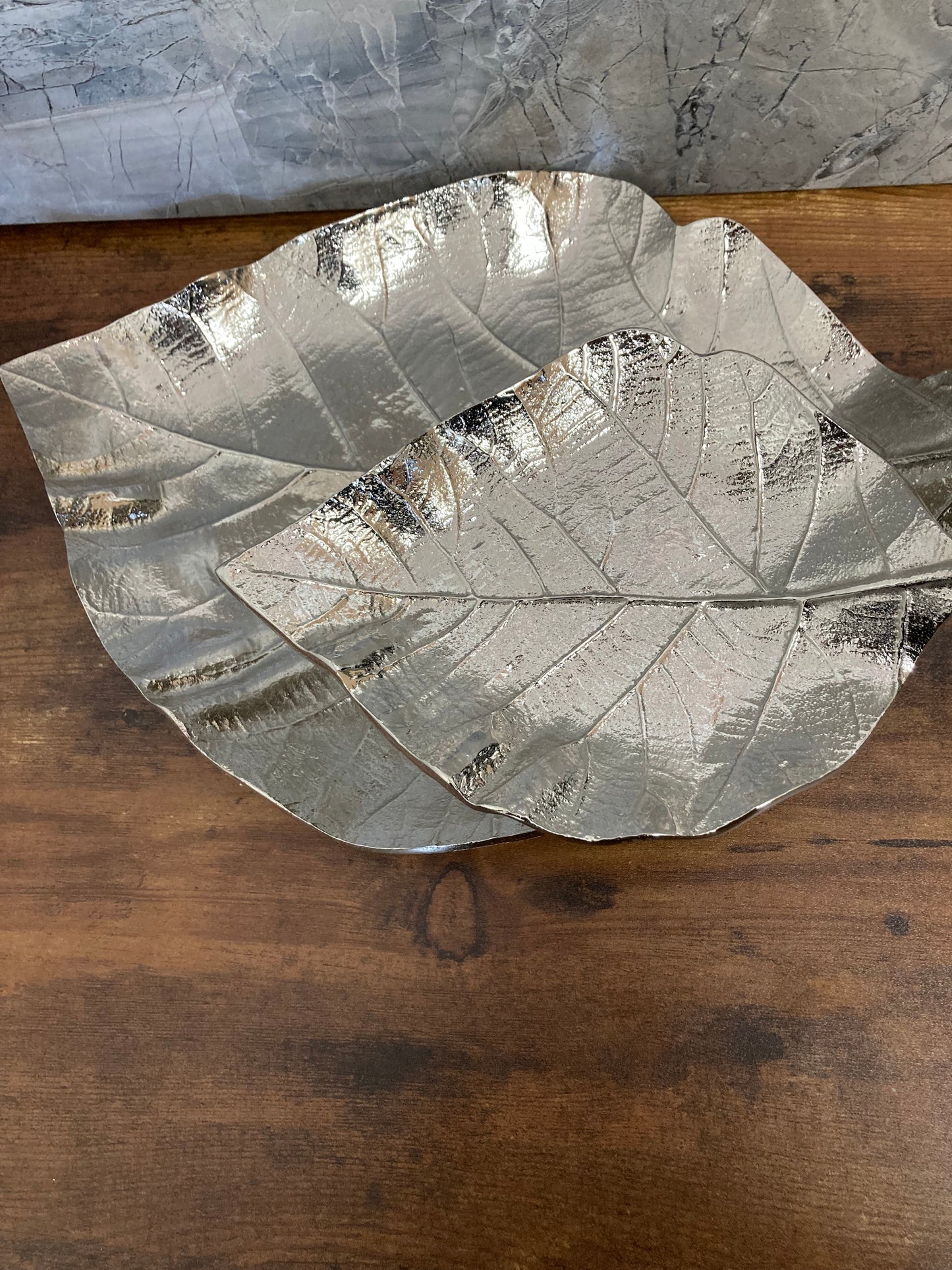 Leaf Metal Platter Gold / Silver color 2 sections on 2 levels ,Serving Tray.Modern and elegant home decor.