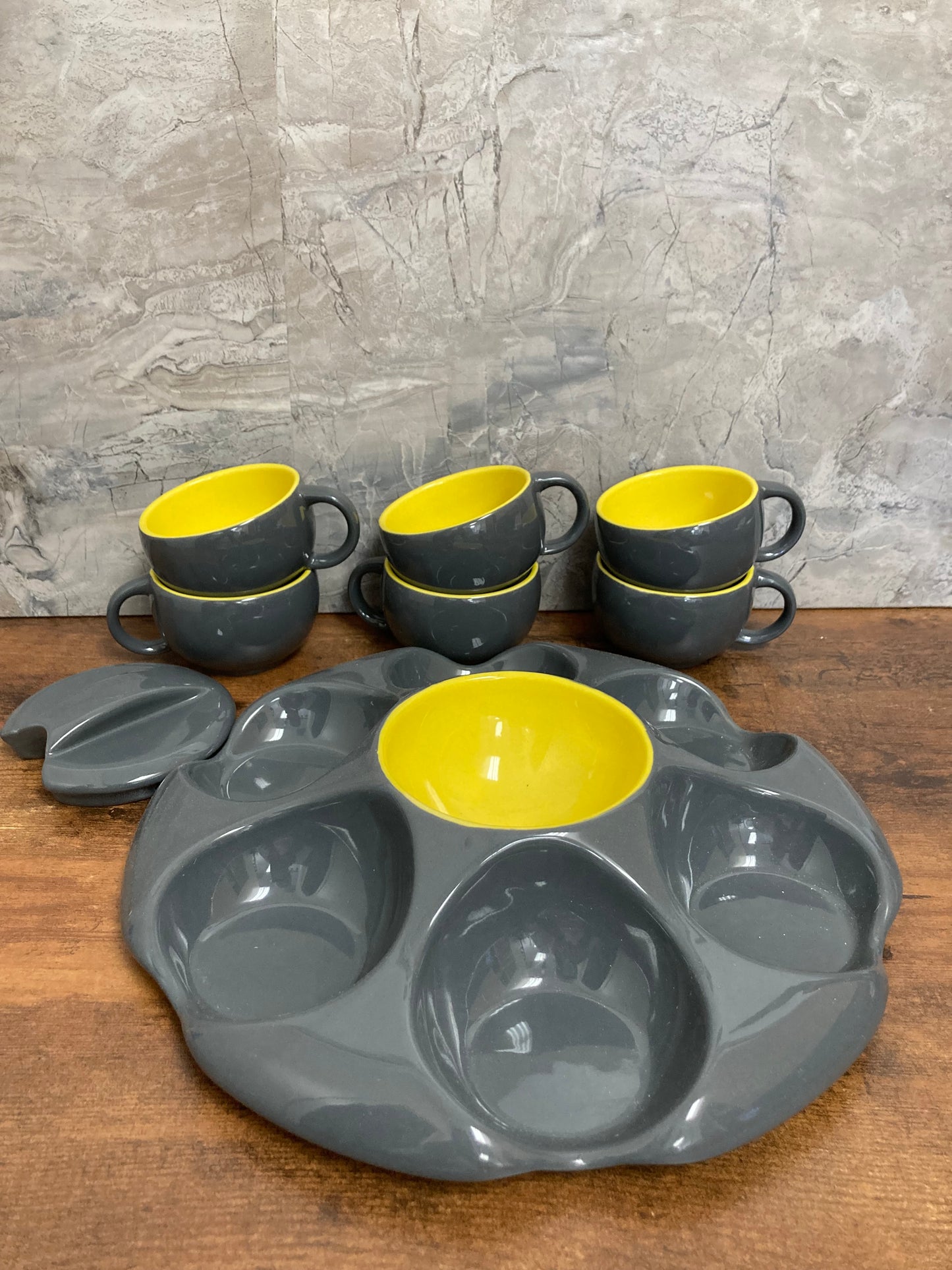 Ceramic Colorful Coffee tea Espresso cup and saucer set with Tray and candy dish compartment .Home Decor Set of 6 Cups and Saucers.