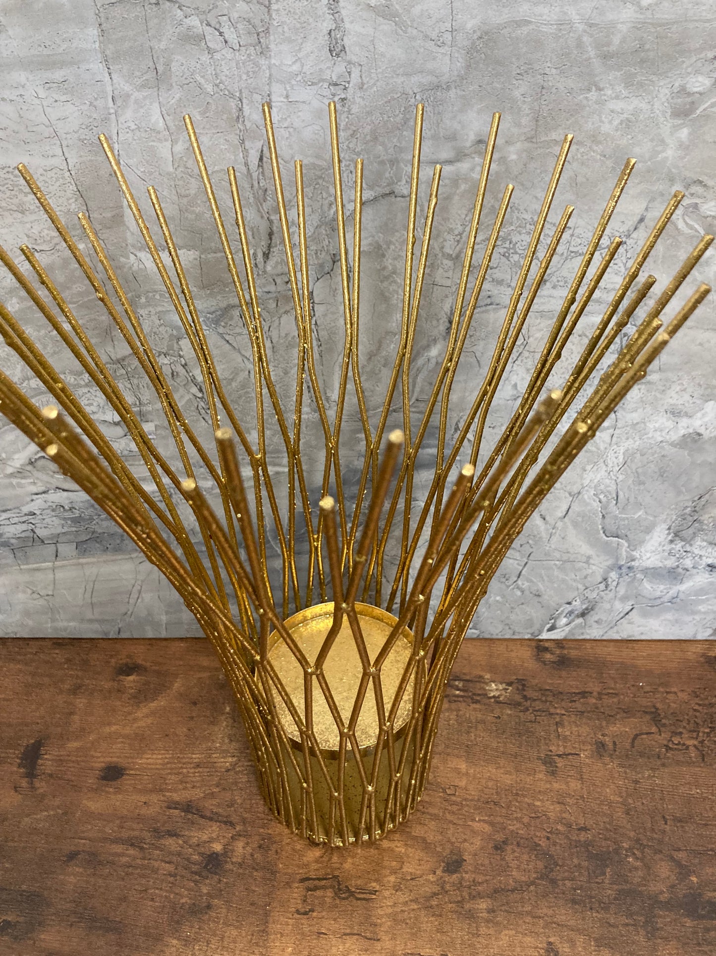 Metal Bamboo style Candle Holder set of 2 , Metallic finish Gold color.Flower Vase shape Modern and elegant.