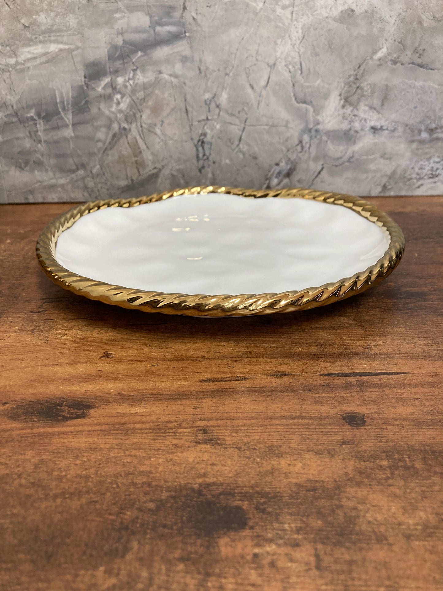 Round White Gold Rim With Wave Color 6 pcs Plates dishes fruits dessert appetizer modern serving elegant .