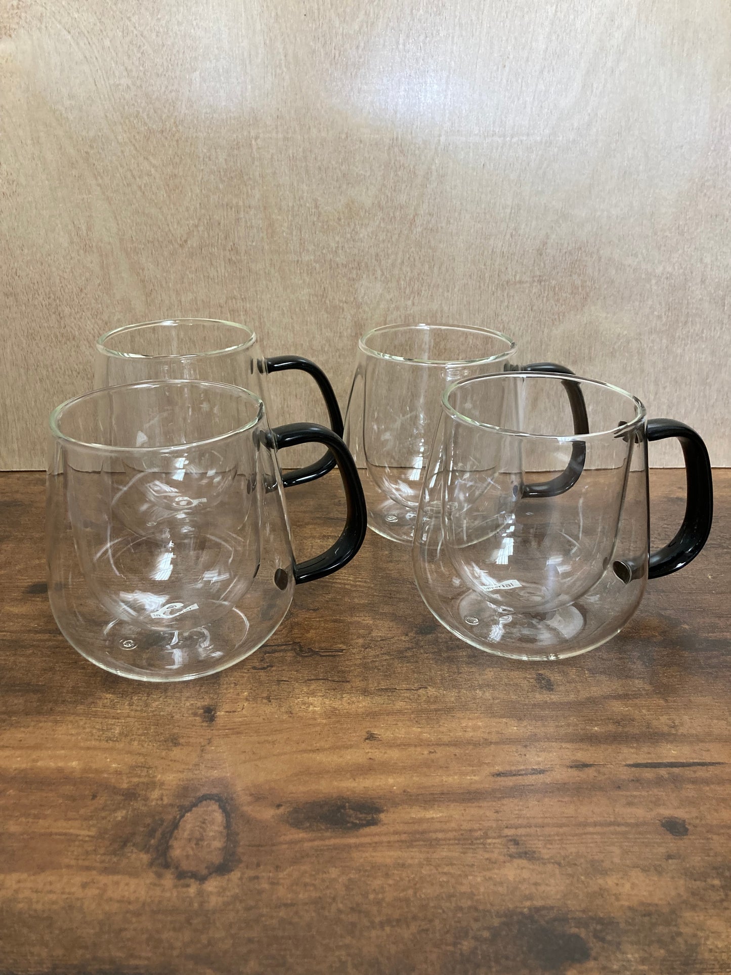 Glass double walled thermo glass Coffee Espresso cup set with black handle .Home Decor Set of 4 Cups classy and elegant.