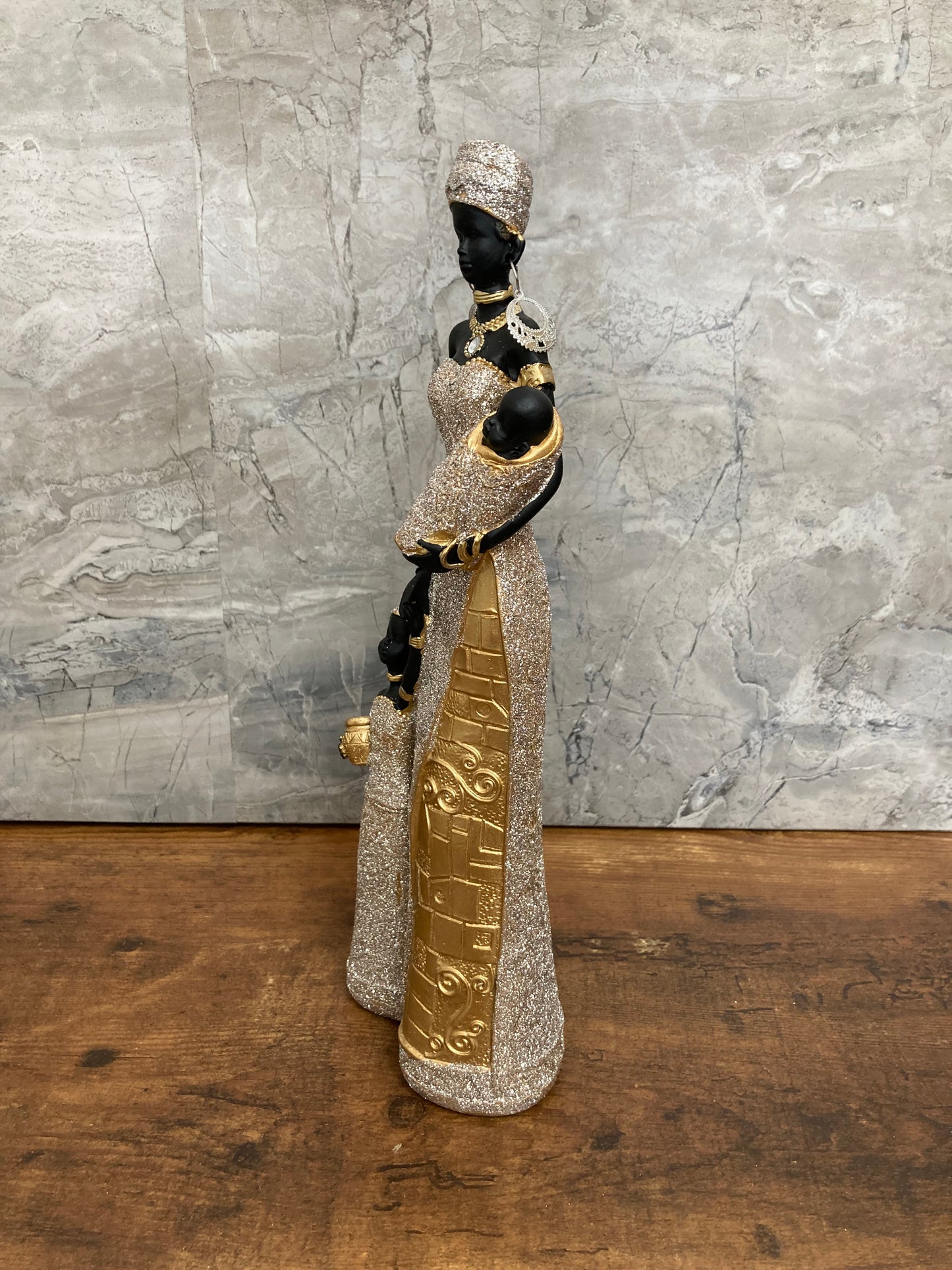 African American Family Mother Lady with babies statute figurine Gold glitter color Elegant Home decor.