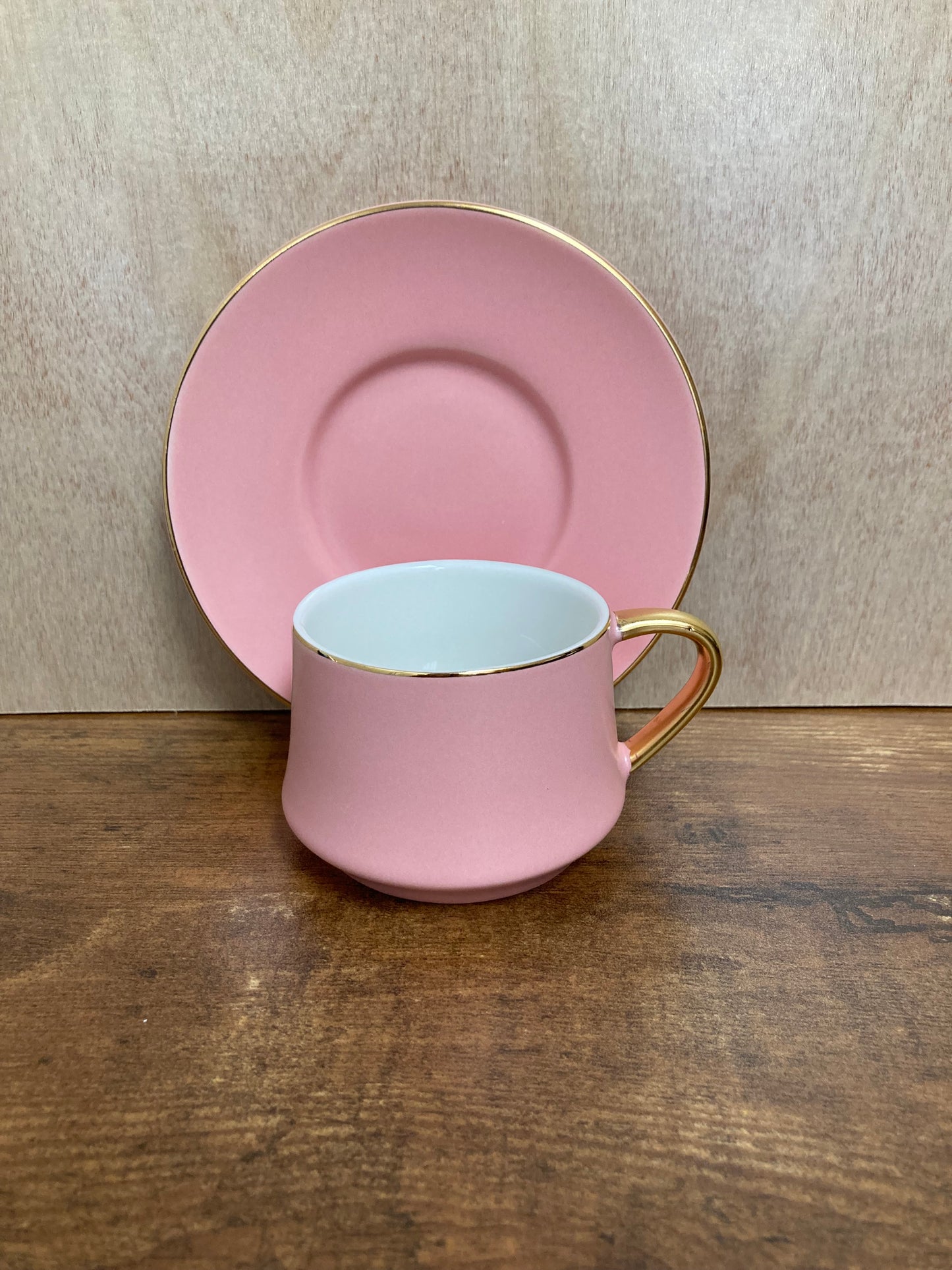 Ceramic PINK Coffee Espresso cup and saucer set with Gold Rim .Home Decor Set of 6 Cups and Saucers.