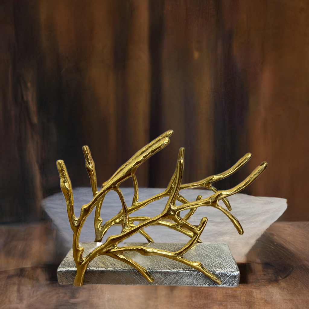 Napkin Holder Branch Brass & S/S Brushed finish silver gold metal.Modern and elegant.