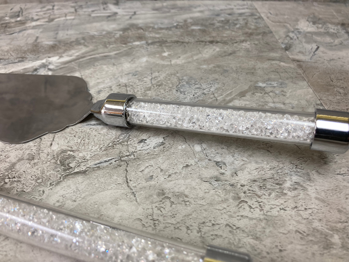 Cake Knife and Shovel Serving Set ,Bright Elegant Stainless Steel with Sparking White Crystal Stones Handle