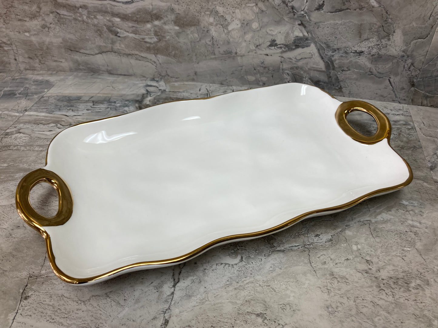 Ceramic Serving Dish, Hammered pattern ,Tray Platter with Gold Rim Stylish