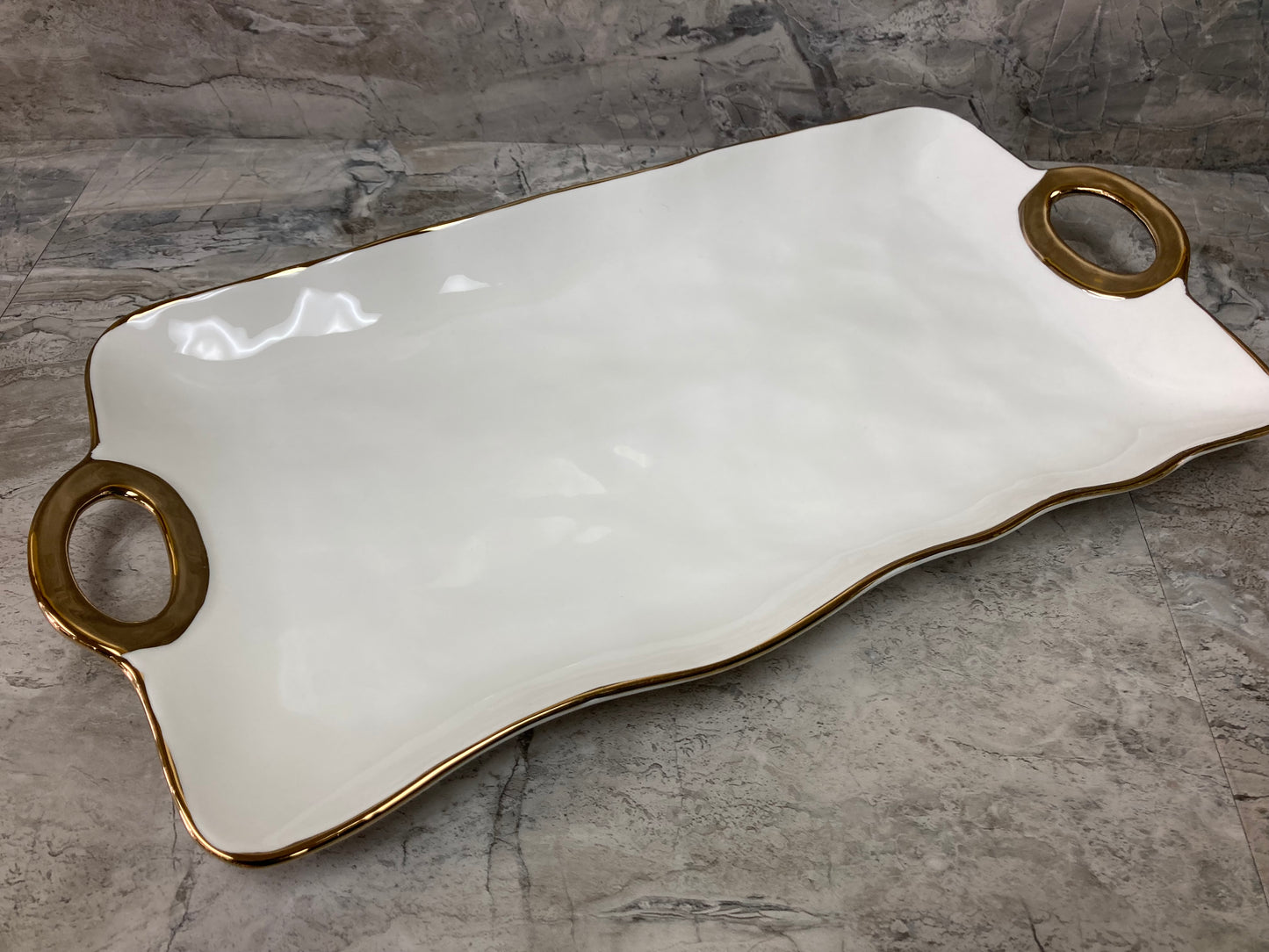 Ceramic Serving Dish, Hammered pattern ,Tray Platter with Gold Rim Stylish