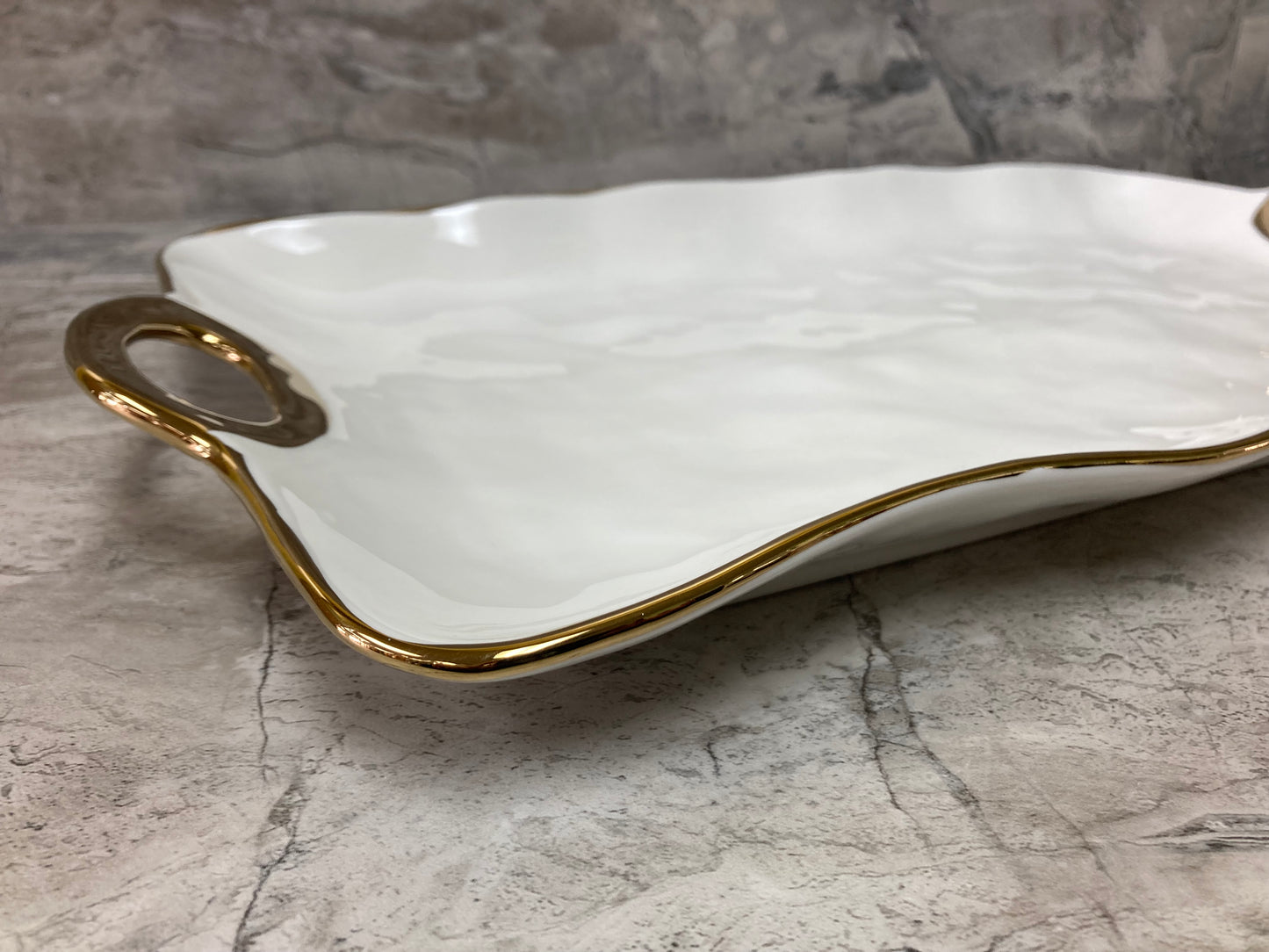 Ceramic Serving Dish, Hammered pattern ,Tray Platter with Gold Rim Stylish