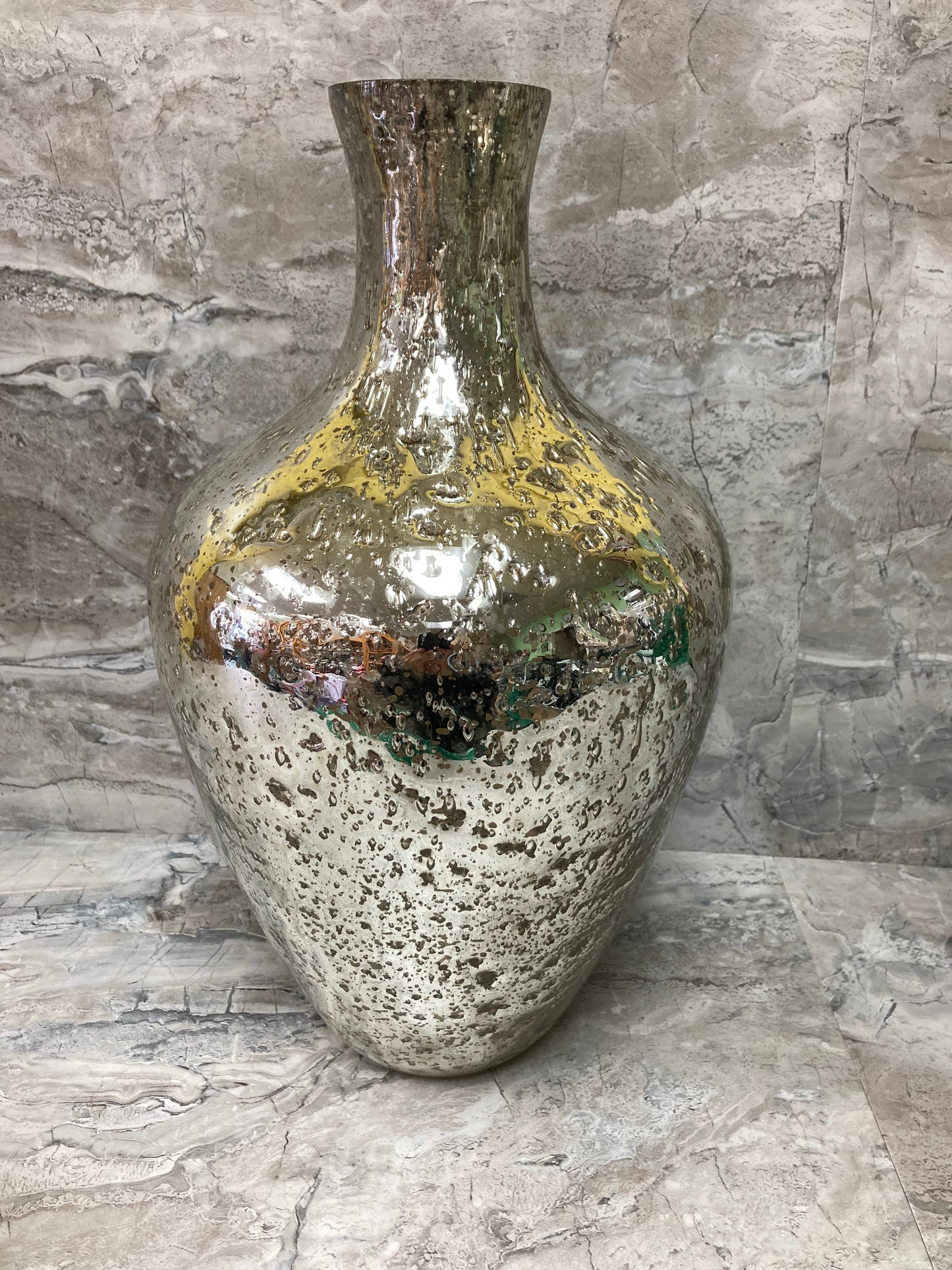 Silver Glass Flower Vase Home decor Narrow Top.