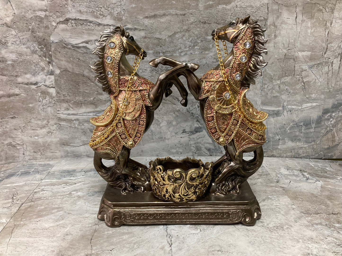 Original Statuette And Unique Horse Wine Bottle Holder Figurine Wood Look Style .Ploy Resin Stallion .