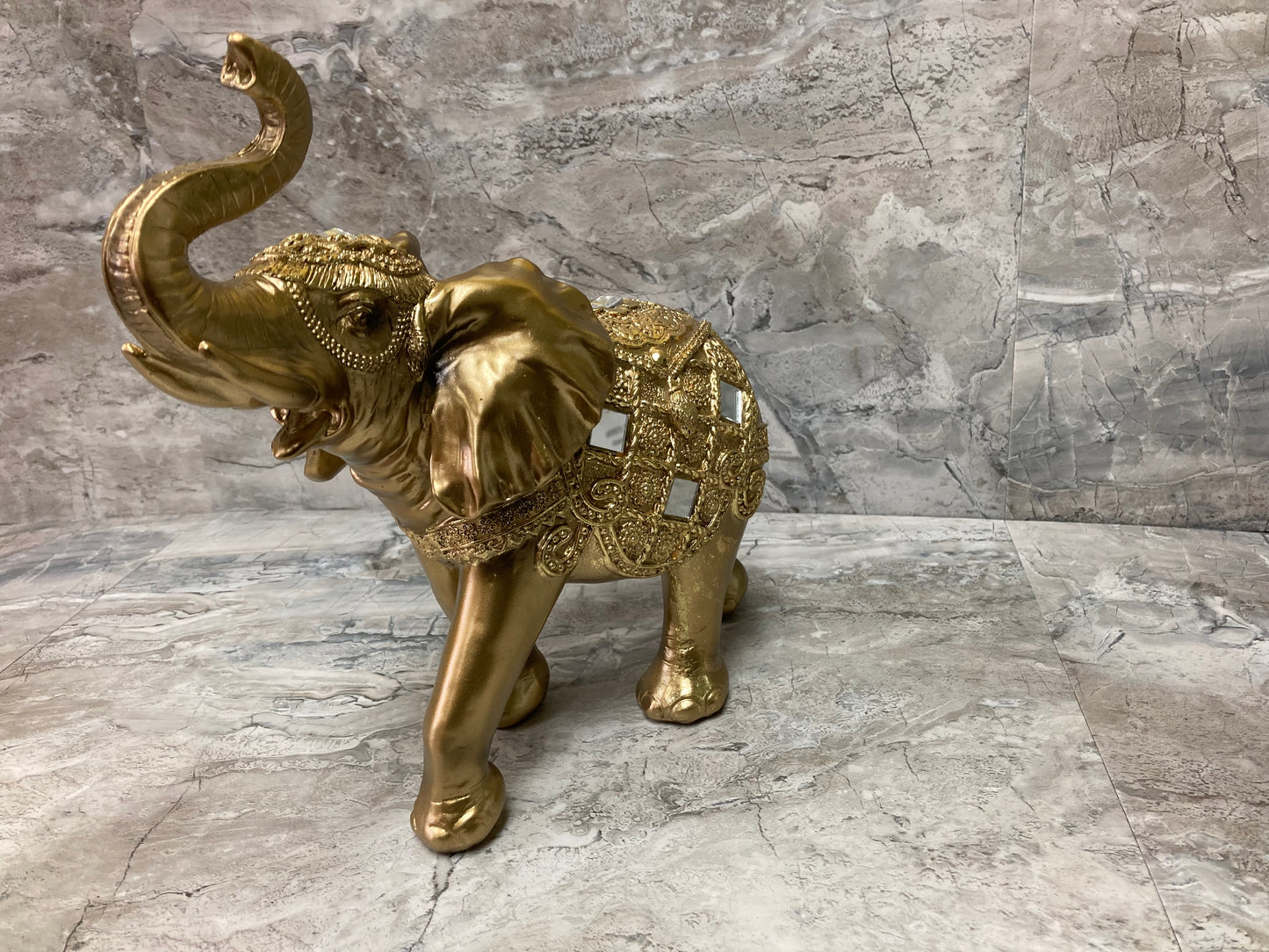 Golden Elephant Statue With Trunk Up Figurine.Home Decor.