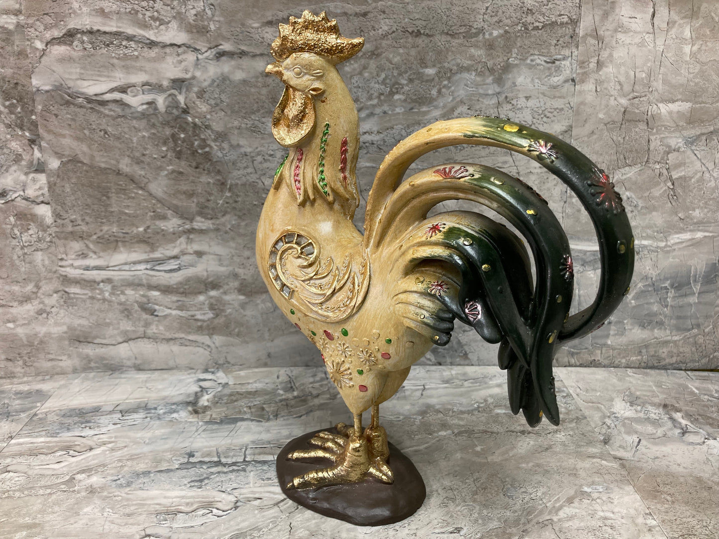 Rooster Figurine Colorful Statue Home Decor Poly Resin.