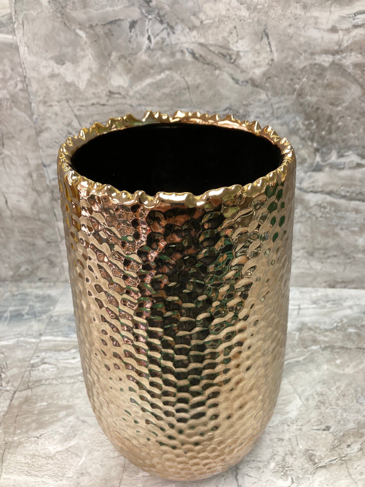 Ceramic Round Flower Vase With uneven lip and rounded bottom Copper color Home Decor