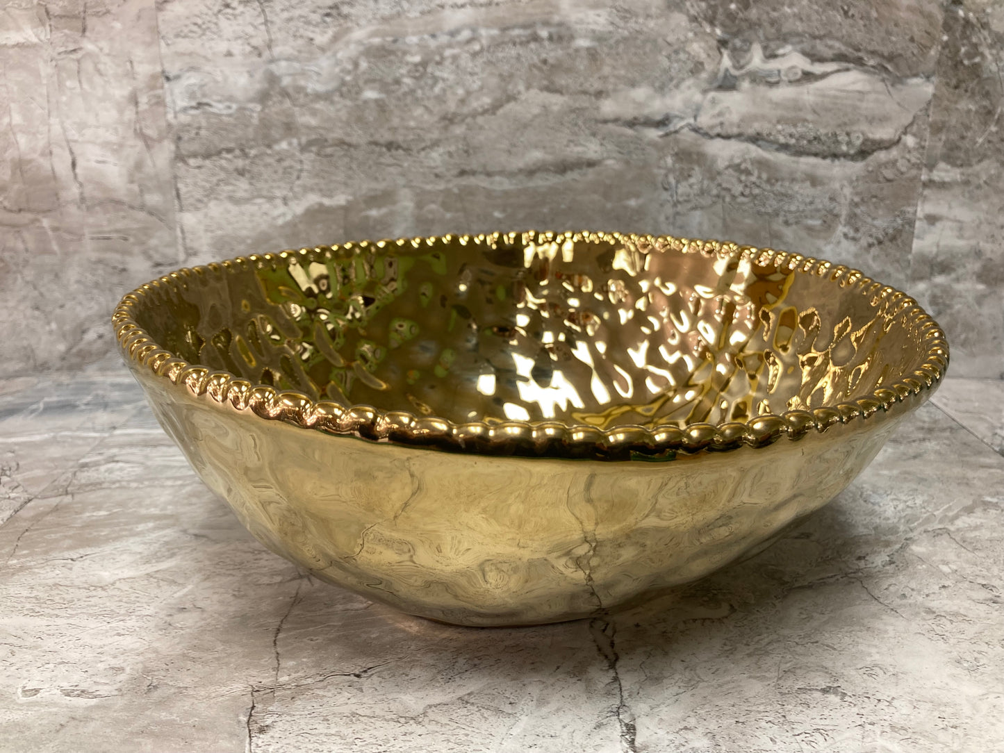 Ceramic Gold color Hammered Pattern Salad fruit Bowl Dish Serving ,Home Decor.