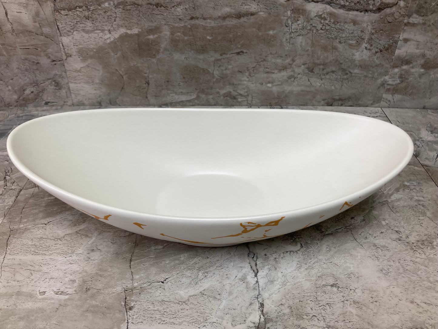 Oval Shape White Ceramic Gold Marble pattern Serving Dish Salad Fruits Platter Home Decor