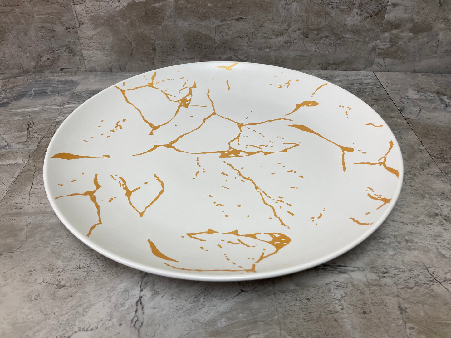 Round Shape White Ceramic Gold Marble pattern Serving Dish Salad Fruits Platter Home Decor