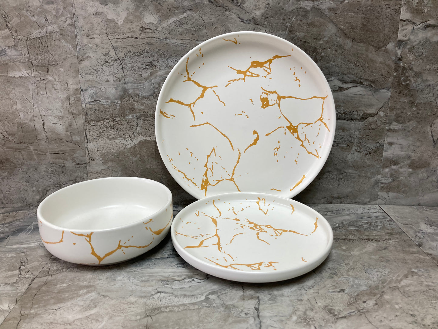 White Ceramic Marble Gold pattern Dinner set for 8 , Dinnerware set Home Decor
