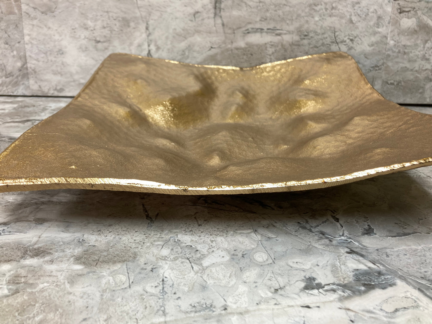 Hammered pattern Square Platter Metal Gold color.Home Decor