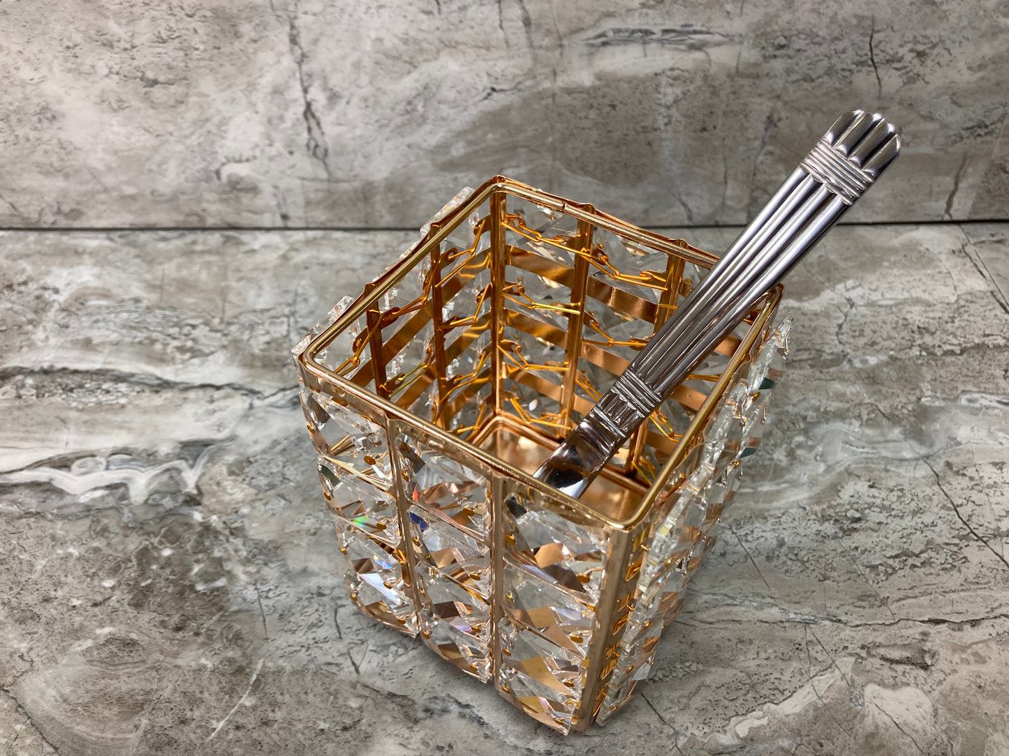 Square Transparent Cutlery ,Desktop Acrylic Metal Frame Makeup Brush Storage Fork Spoon Knife