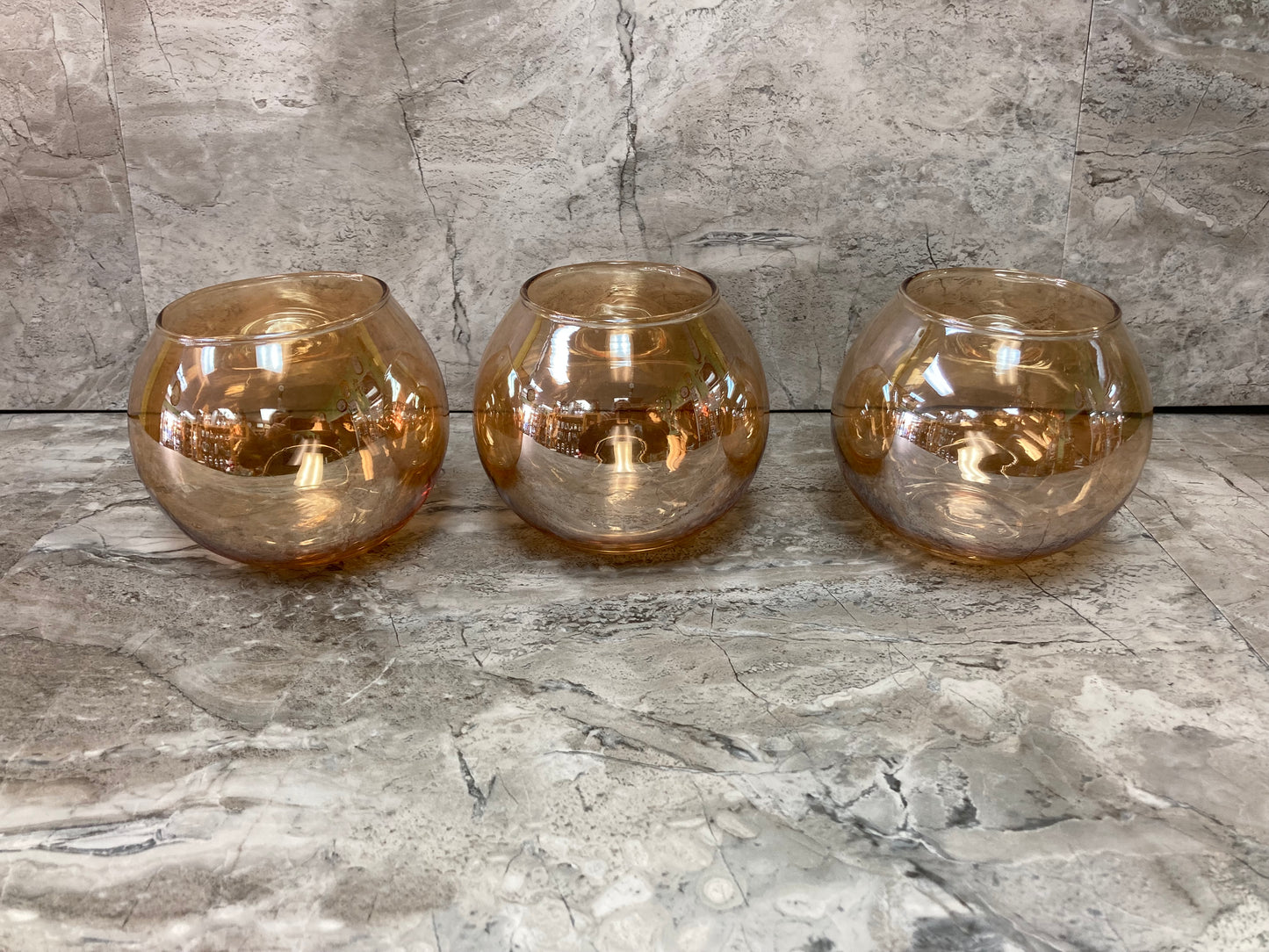 Metal Candle Holder Black Base and Amber glass cup shape. Home Decor