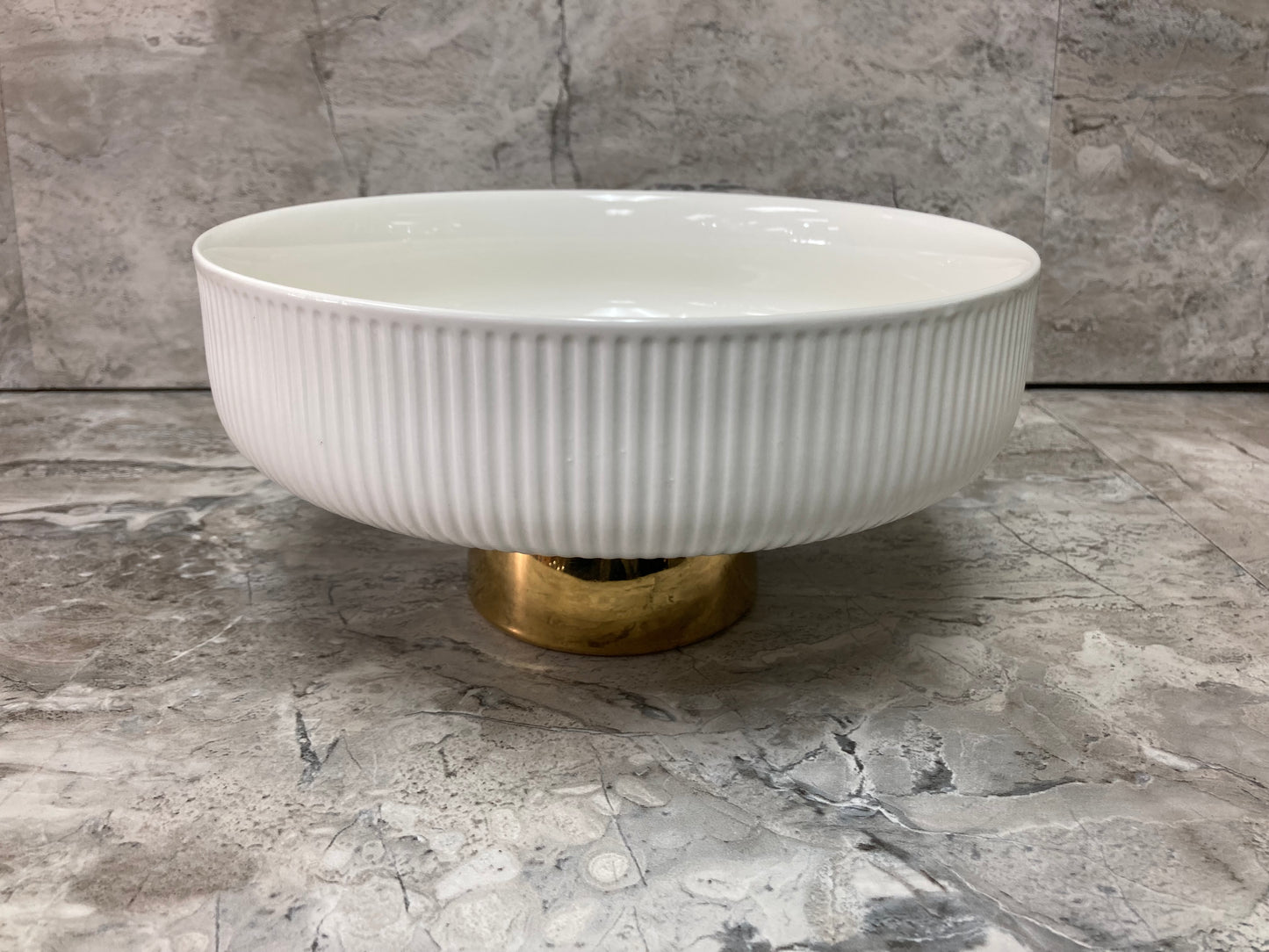 Rounded Footed Ceramic Candy Serving Dish Bowl Fruits .Gold Color Base Home Decor .