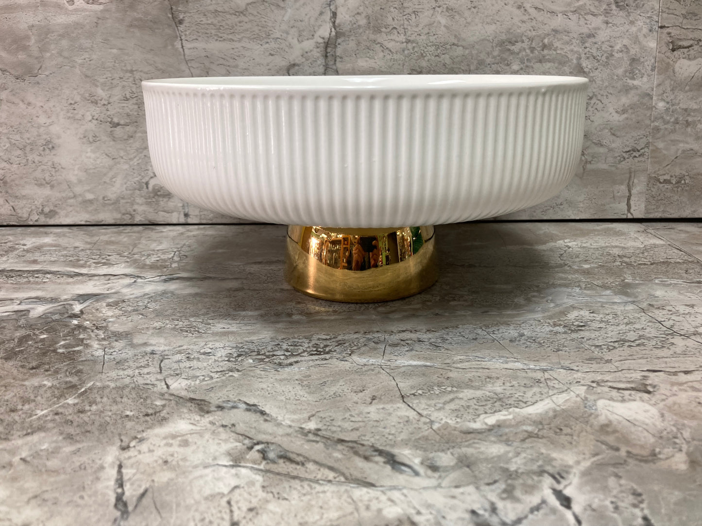 Rounded Footed Ceramic Candy Serving Dish Bowl Fruits .Gold Color Base Home Decor .