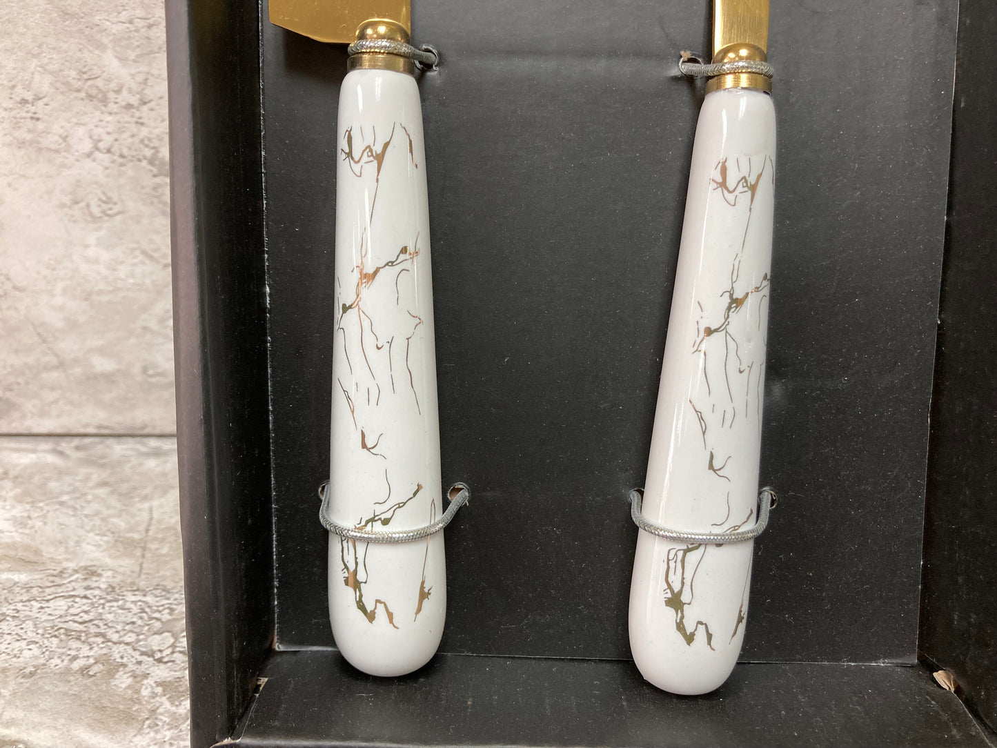 Marble Pattern Cake Knife and Shovel Serving Set , Elegant Gold Color Stainless Steel with Ceramic Handle