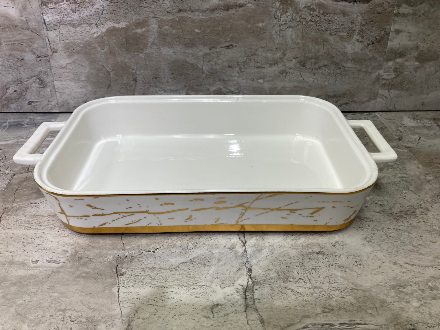 Nordic Style Ceramic White Gold Marble Pattern Food Warmer , serving ,with Glass Lid Metal Gold color Stand.