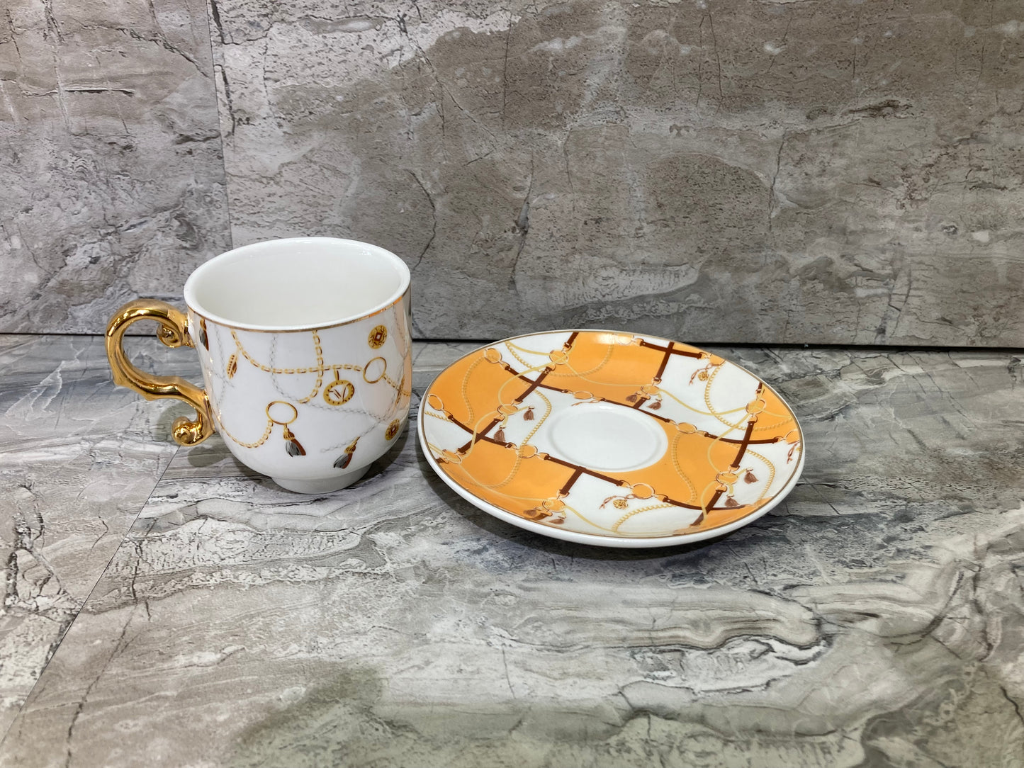 Ceramic Colorful Coffee cup and saucer set .Home Decor Set of 6 Cups and Saucers.