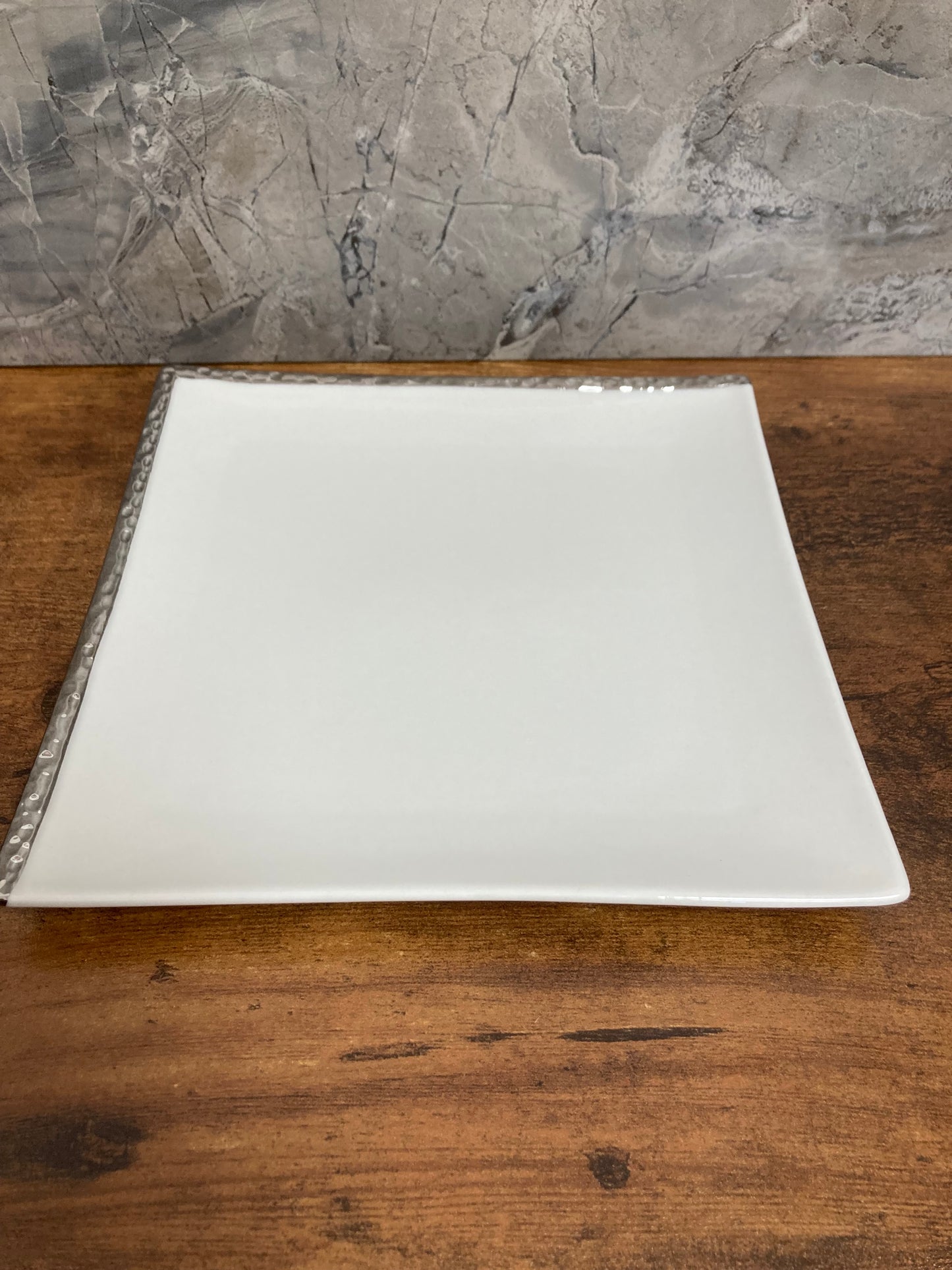 Square White Silver Rim Color 6 pcs Plates dishes fruits dessert appetizer modern elegant .