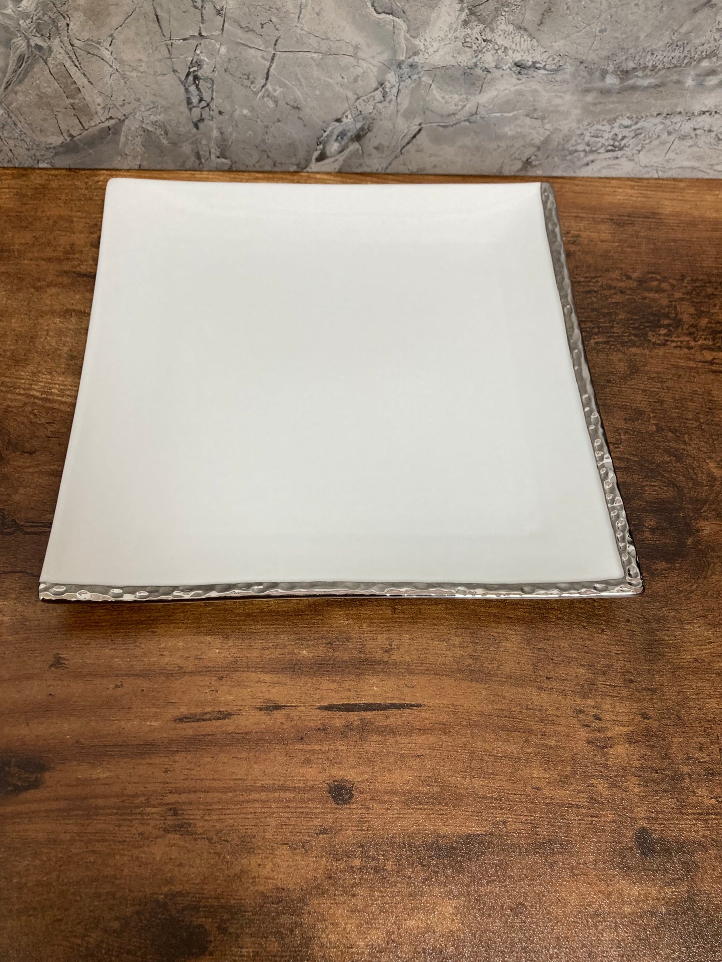 Square White Silver Rim Color 6 pcs Plates dishes fruits dessert appetizer modern elegant .