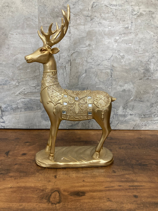 Figurine Deer Animal sweet gold color glitte rwith stones.