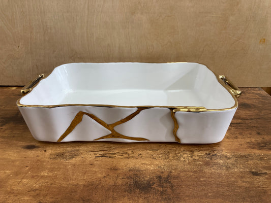 Rectangular Serving Dish,Tray Platter with  Gold Rim Stylish modern. Nordic style .