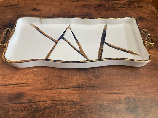Rectangular Serving Dish,Tray Platter with &nbsp;Gold Rim Stylish modern. Nordic style .
