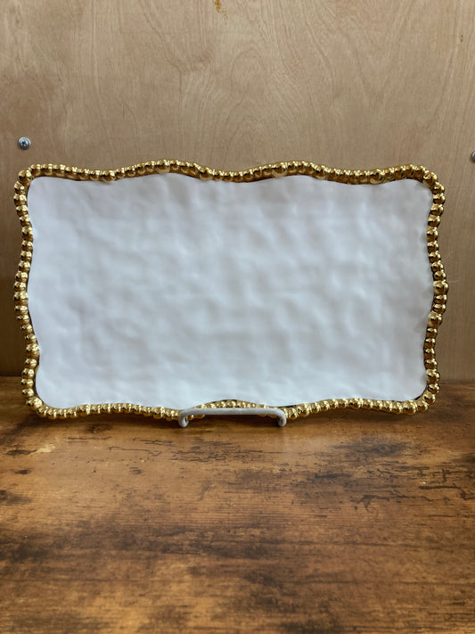 Rectangular Serving Dish,Tray Platter with  Gold Rim Stylish modern. Nordic style .