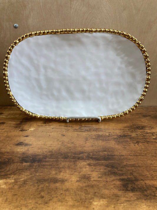 Oval Serving Dish,Tray Platter with  Gold Rim Stylish modern. Nordic style .