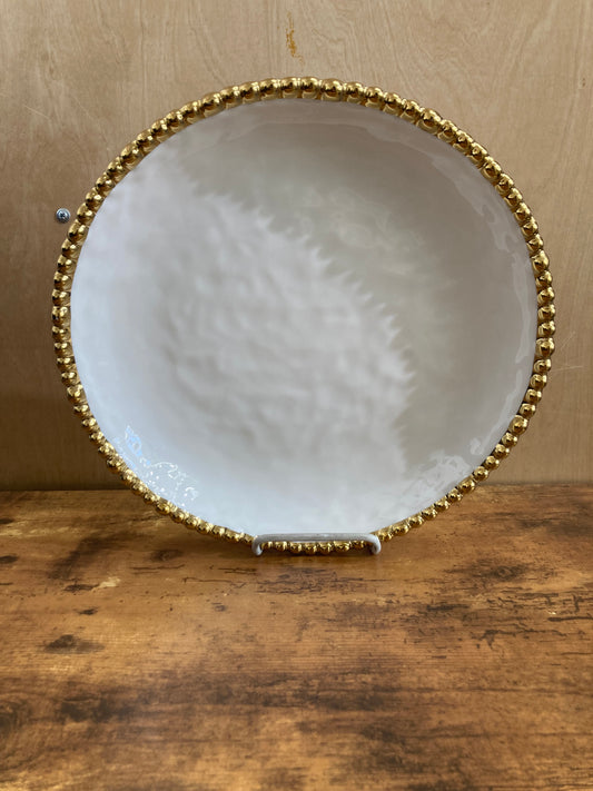 Round Serving Dish,Tray Platter with  Gold Rim Stylish modern. Nordic style .