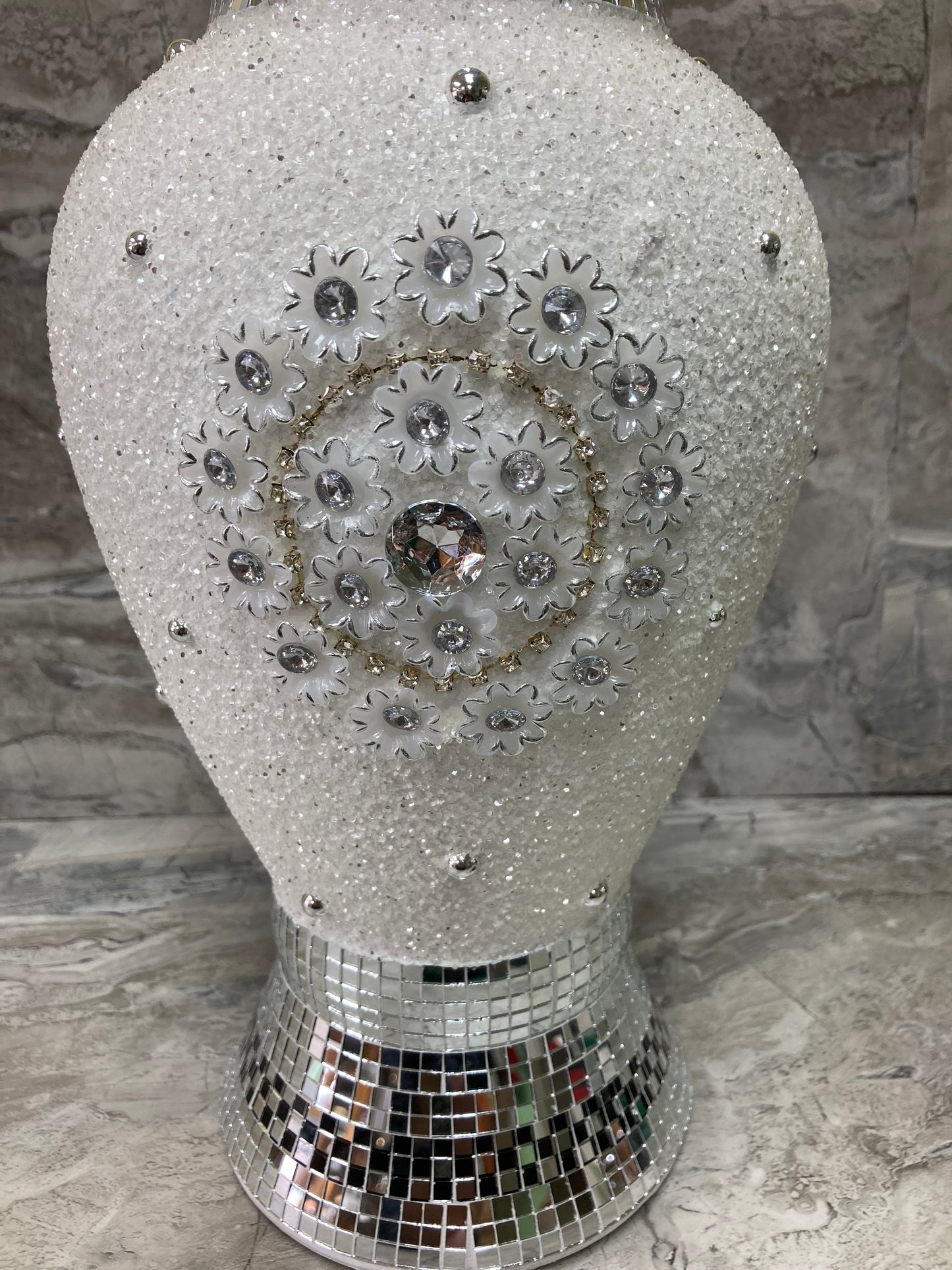 Silver Color With White Glitter Vase Home Decor Shinny Mirrors.