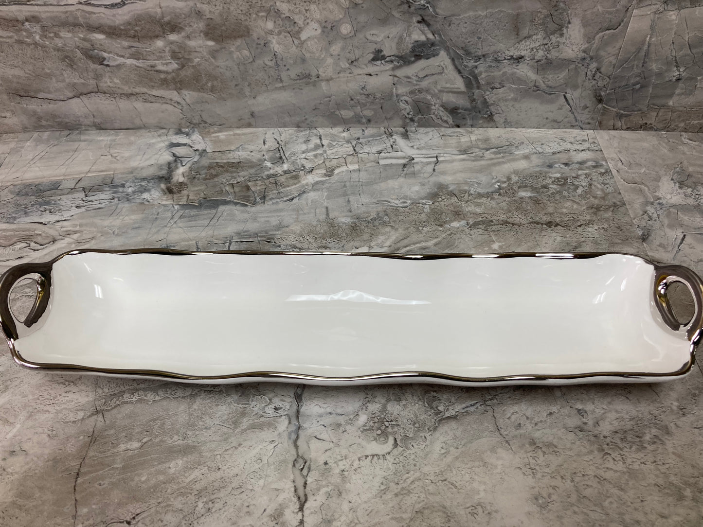Ceramic Serving Dish, Hammered pattern Silver Rim Stylish