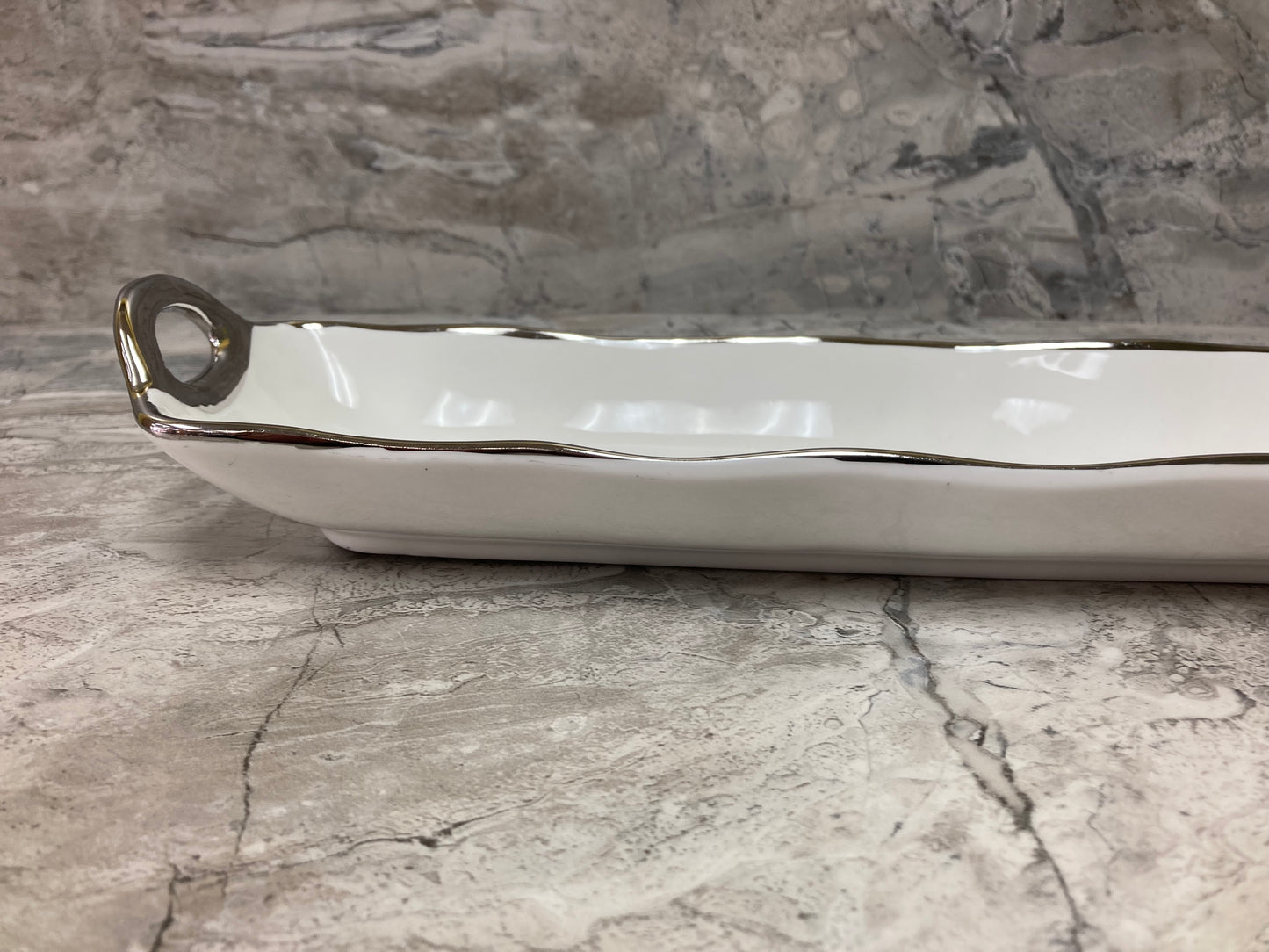 Ceramic Serving Dish, Hammered pattern Silver Rim Stylish