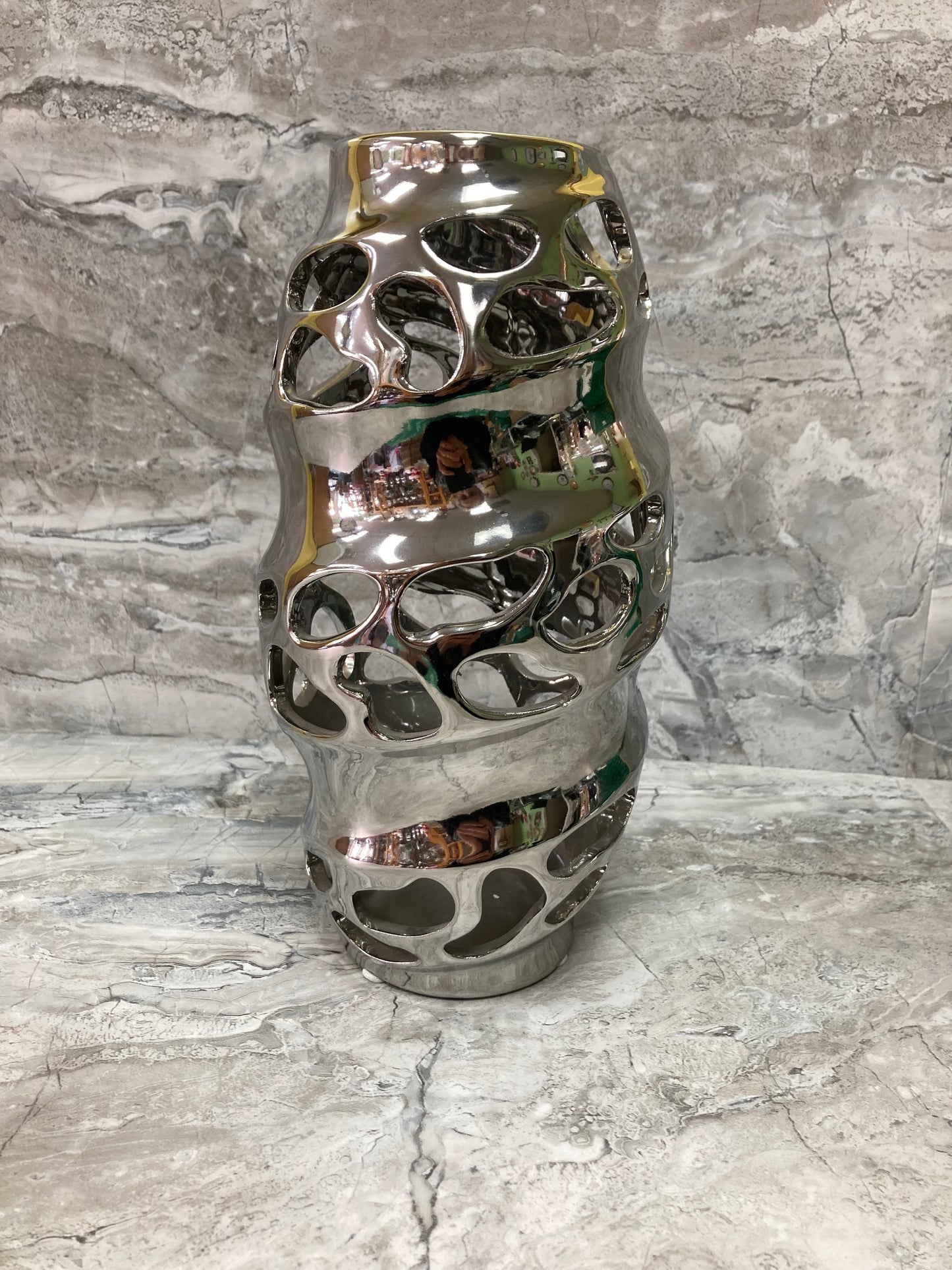 Decorative Silver Color Vase Flower Modern.