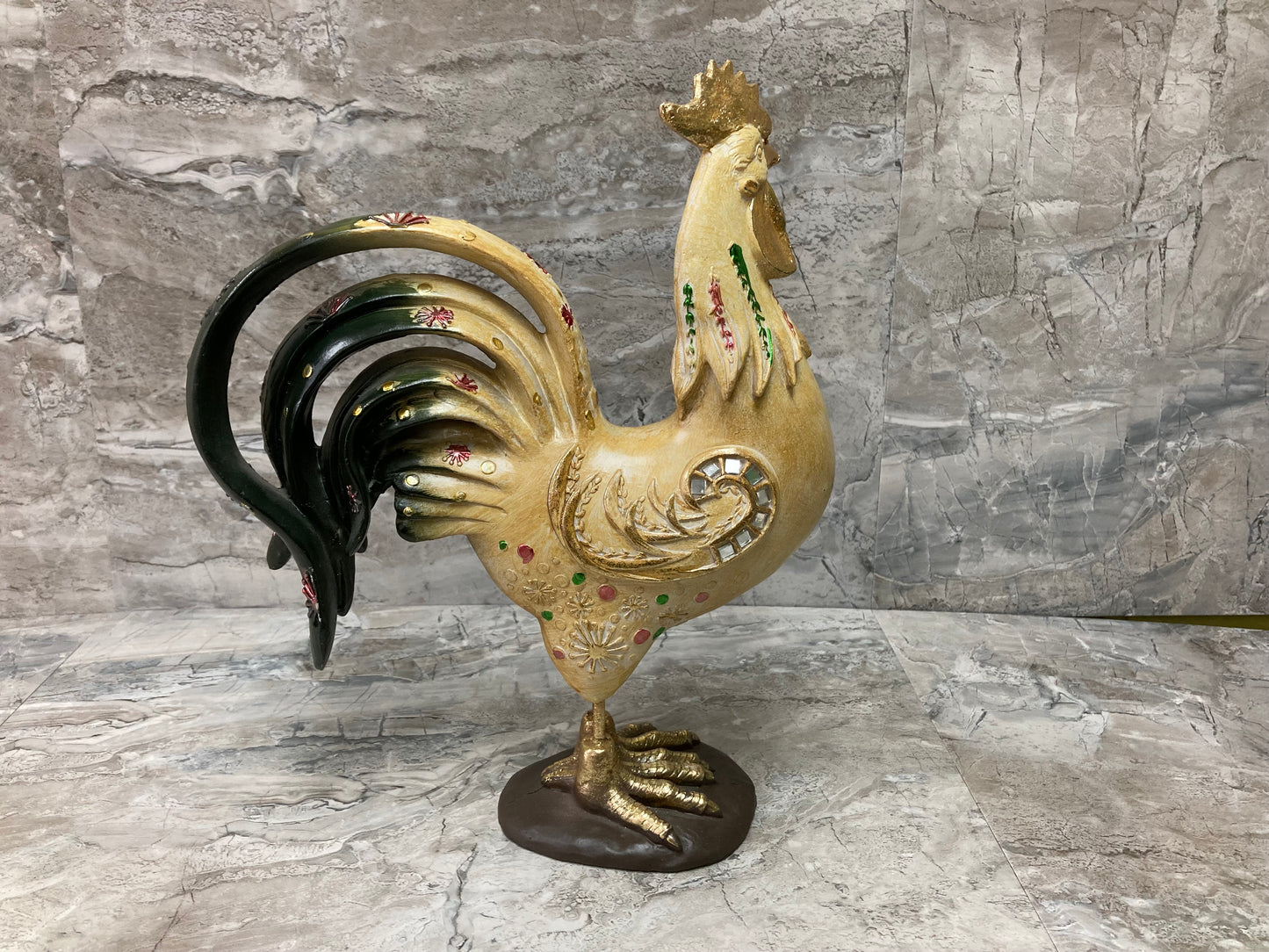 Rooster Figurine Colorful Statue Home Decor Poly Resin.