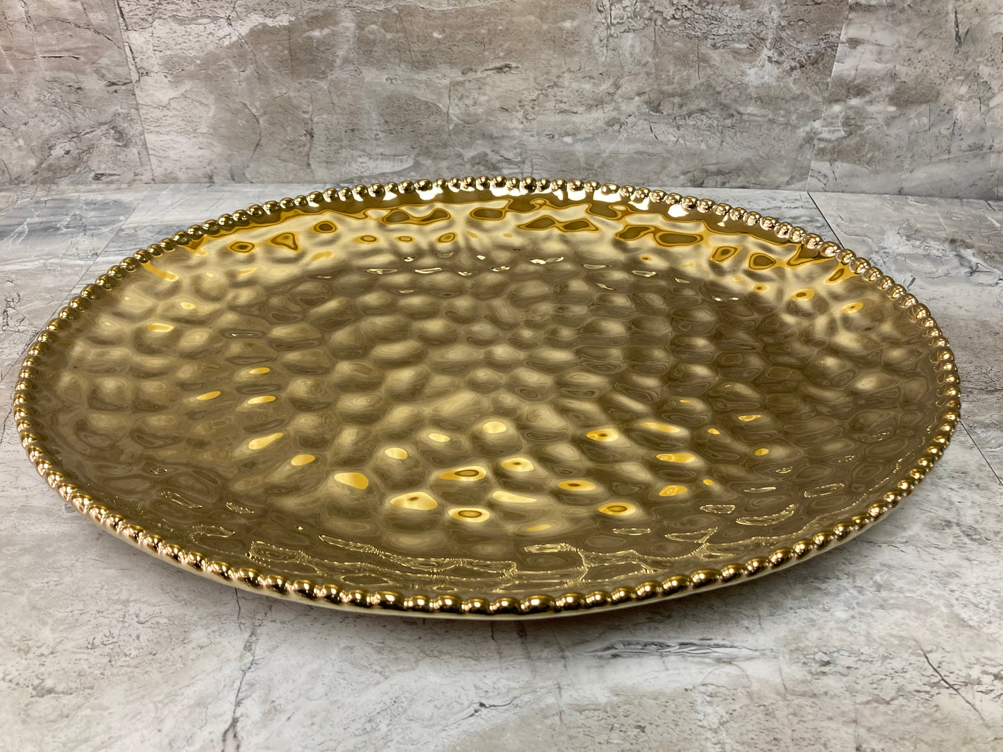 Ceramic Gold color Oval Shape Hammered Pattern Platter Try fruit Dish Serving  ,Home Decor.