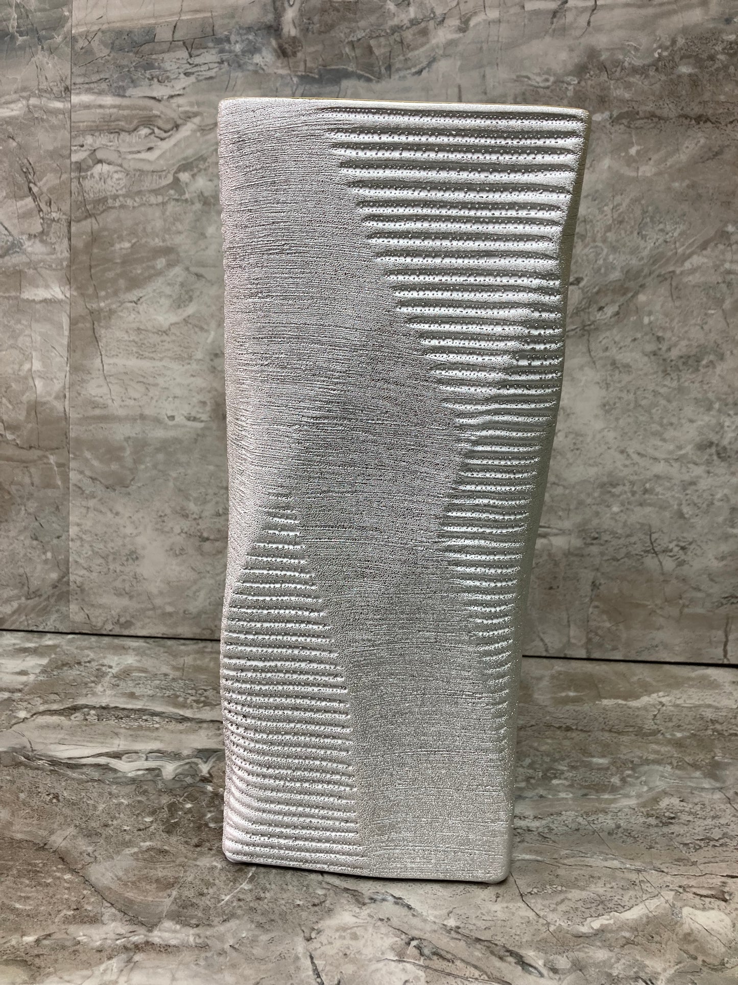 Modern Ceramic Rectangular Flower Vase ,Brushed Silver color finish Glazed inside.